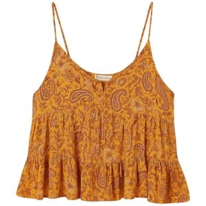 PATRONS OF PEACE Bonita Paisley Ruffle Boho Top Sz Medium Rayon Braided Straps